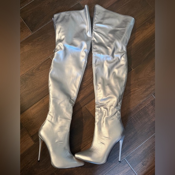 Shoes - NEVER WORN Elegant Silver Over-the-Knee Boots